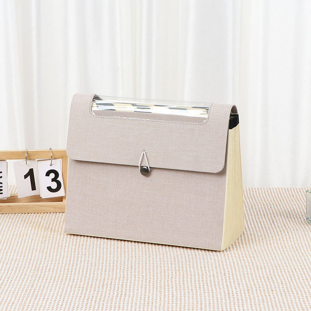 Logotipo personalizado Organizador de arquivos em expansão de 17 bolsos de bungee tampa de linho de linho de papelão hard