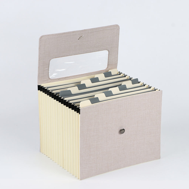 Organizador de arquivos em expansão de 17 bolsos Bungee Fechamento do logotipo personalizado Tampa de linho de papelão dura A4 Paper Organizer School Bag Paster