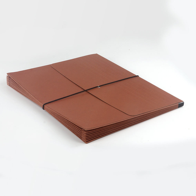Logotipo personalizado por atacado A4 Tamanho Kraft Paper gasto Saco de arquivo de acorde de acorde de acorde com faixa de borracha Escola Office Use