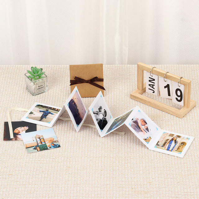 Logotipo personalizado por atacado Kraft Paper Dobing Accordion Foto Album Ribbon Knot Memory Post cartão para formatura Família de bebê de aniversário